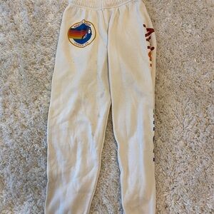 Aviator Nation White Track Pants with Colorful Patch